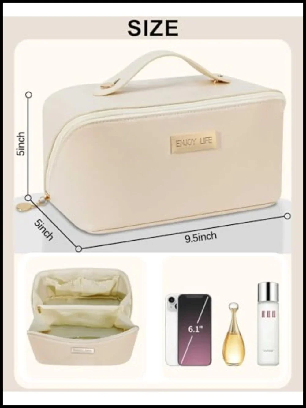 Large Capacity Travel Makeup Bag Waterproof PU Leather Toiletry Organizer